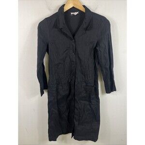Eileen Fisher Black Linen Blend Button Front 3/4 Sleeve Dress Resort Goth XS